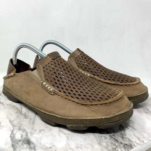 Olukai Moloa Aho Brown Leather Perforated Casual Slip-On Loafers 9/42 Mens Beach - Picture 16 of 16